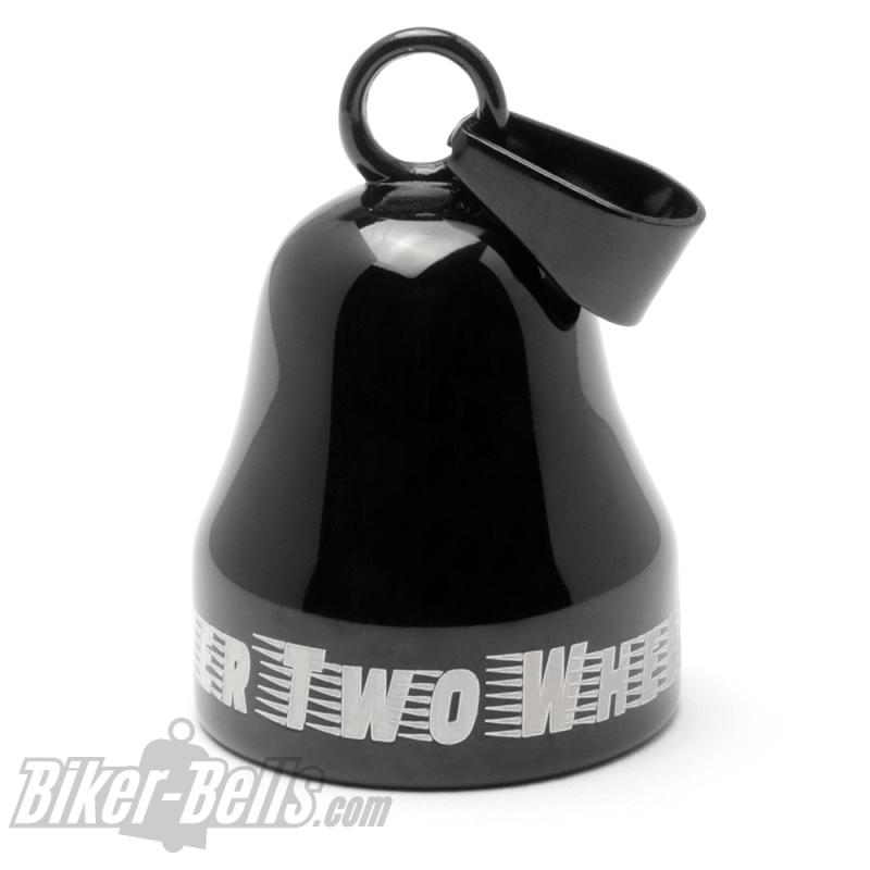 "Forever Two Wheels" schwarze Mot Roll Biker-Bell aus Edelstahl Glücksbringer