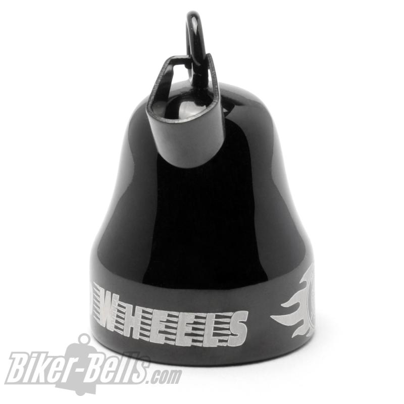 "Forever Two Wheels" schwarze Mot Roll Biker-Bell aus Edelstahl Glücksbringer