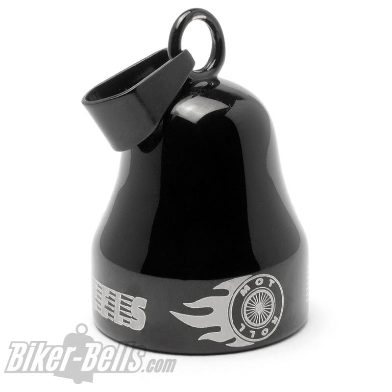 "Forever Two Wheels" Black Mot Roll Biker-Bell Stainless Steel Lucky Charm