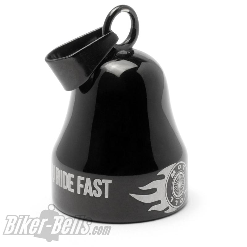 "Journeys Are Shorter If You Ride Fast, Enjoy The Ride" schwarze Mot Roll Glocke