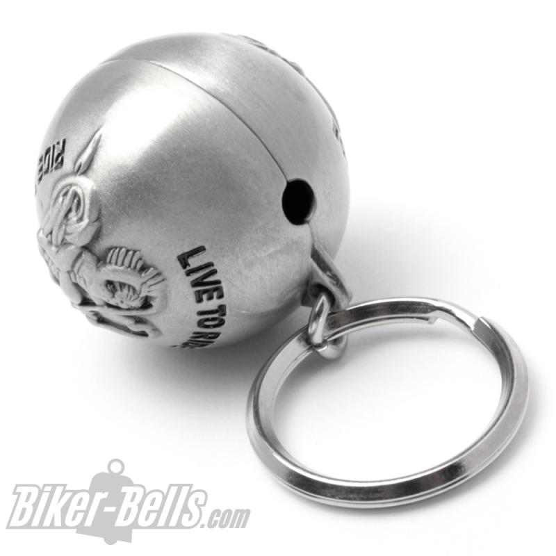 Live To Ride mit Biker auf Motorrad Ryder Ball Schutzglöckchen Biker-Bell Geschenk