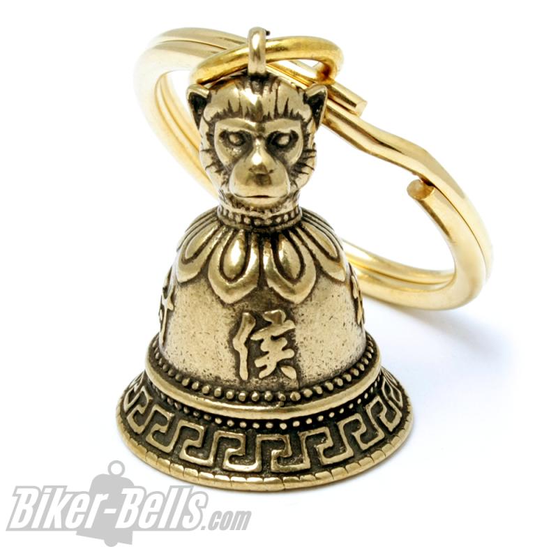 Biker-Bell aus Edelstahl mit Lilien-Kreuz Motorrad Glücksglocke silber Fleur de Lis