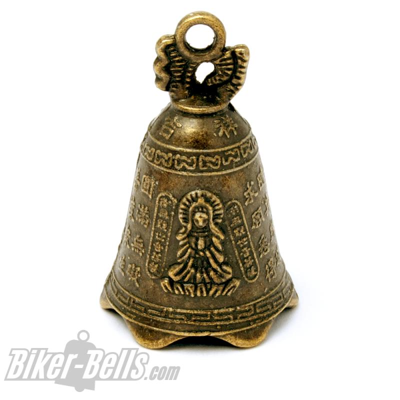 Biker-Bell aus Edelstahl mit Lilien-Kreuz Motorrad Glücksglocke silber Fleur de Lis