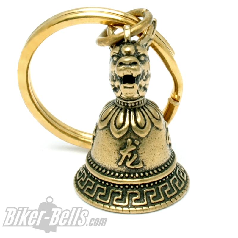 Tibet Bell mit Drache Glücksbringer Glöckchen aus Messing chinesisches Sternzeichen