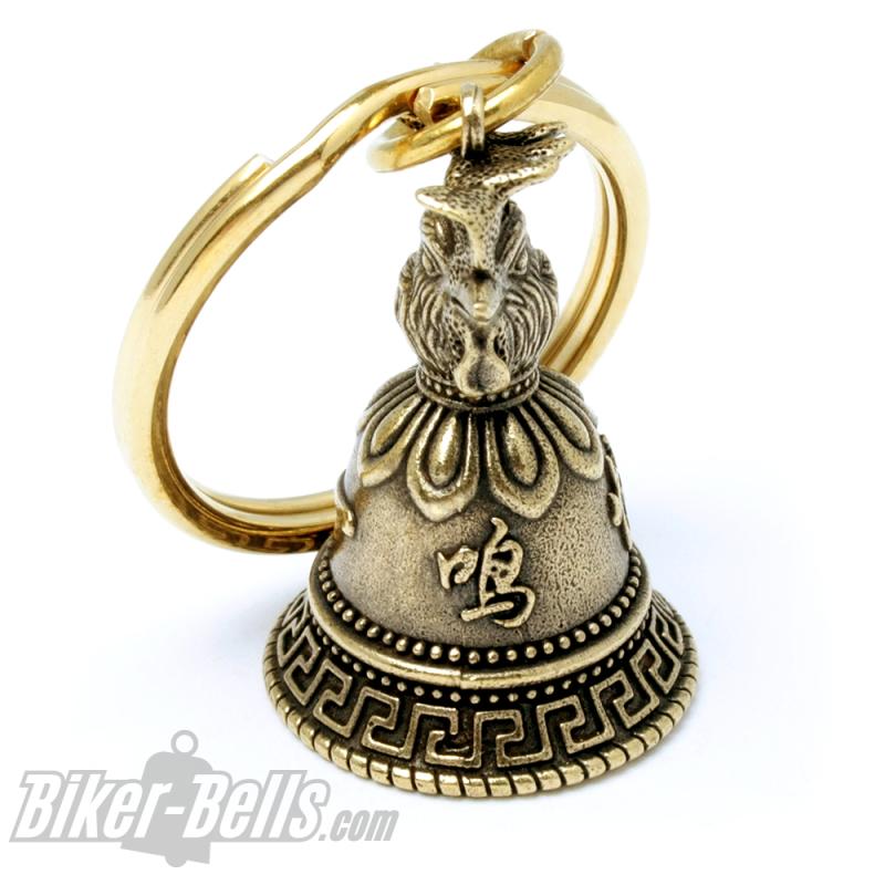 Small Tibetan Lucky Charm Bell Decorated with Rooster Brass Tibet Bell