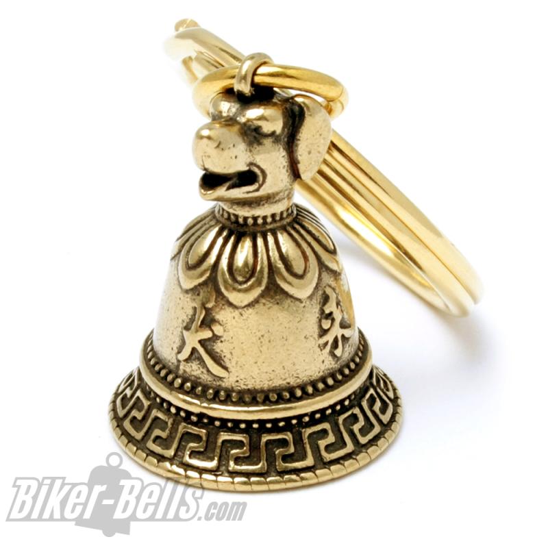 Small Tibetan Bell with Dog Decorated Lucky Charm Brass Tibet Bell