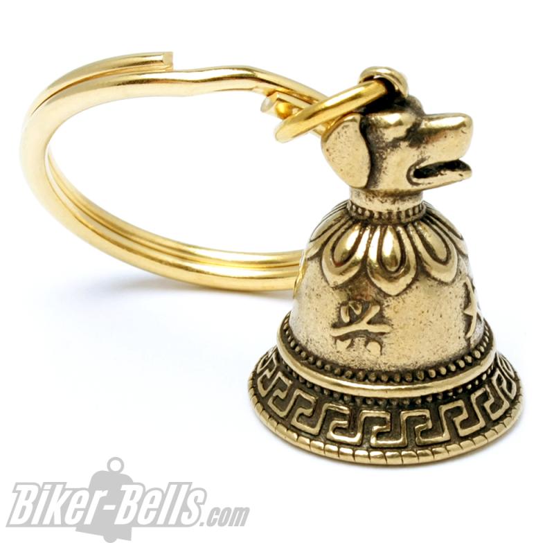 Small Tibetan Bell with Dog Decorated Lucky Charm Brass Tibet Bell