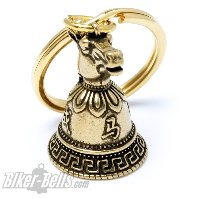 Small Tibetan Bell with Horse Decorated Brass Lucky Charm Tibet Bell