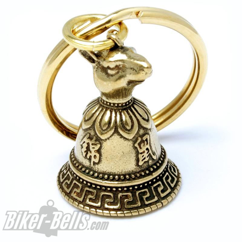 Biker-Bell aus Edelstahl mit Lilien-Kreuz Motorrad Glücksglocke silber Fleur de Lis