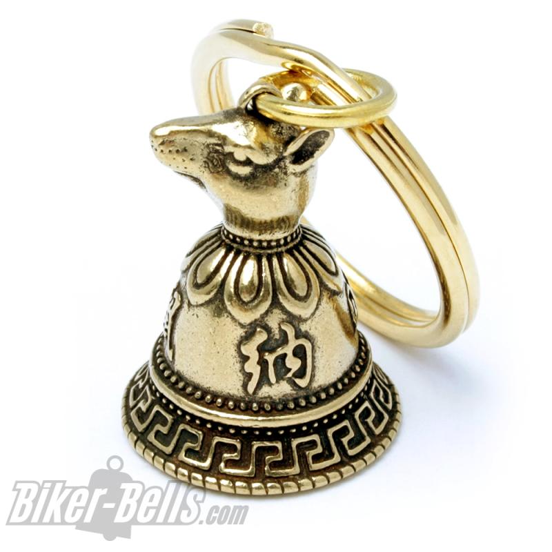 Small Tibetan Bell with Rat Decorated Brass Lucky Charm Tibet Bell