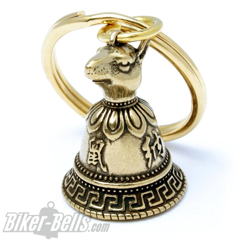 Small Tibetan Bell with Rat Decorated Brass Lucky Charm Tibet Bell