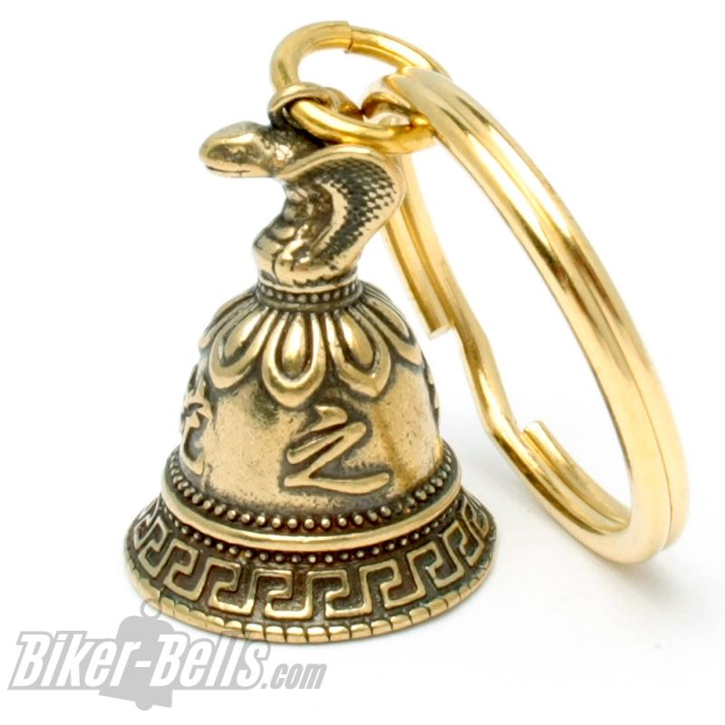 Tibetanische Mini-Glocke aus Messing mit Schlange Kobra Glücksbringer Tibet Bell