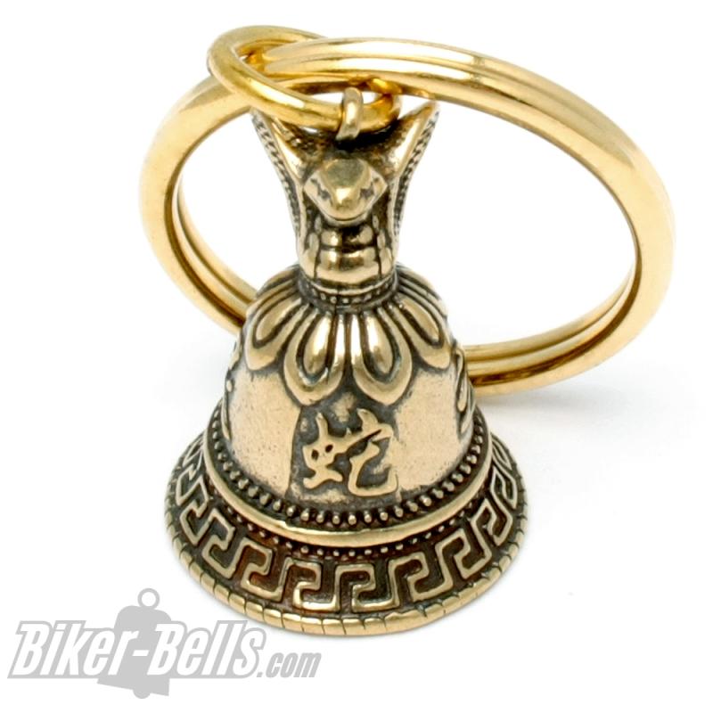 Tibetanische Mini-Glocke aus Messing mit Schlange Kobra Glücksbringer Tibet Bell