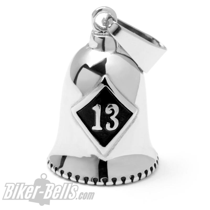 Lucky 13 Biker-Bell aus poliertem Edelstahl Motorrad Glücksbringer Glocke Geschenk