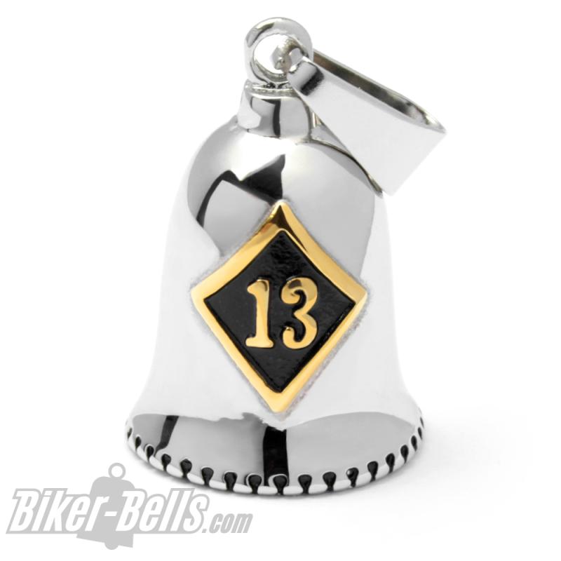 Lucky 13 Biker-Bell Stainless Steel Silver & Gold Motorcycle Lucky Charm Bell