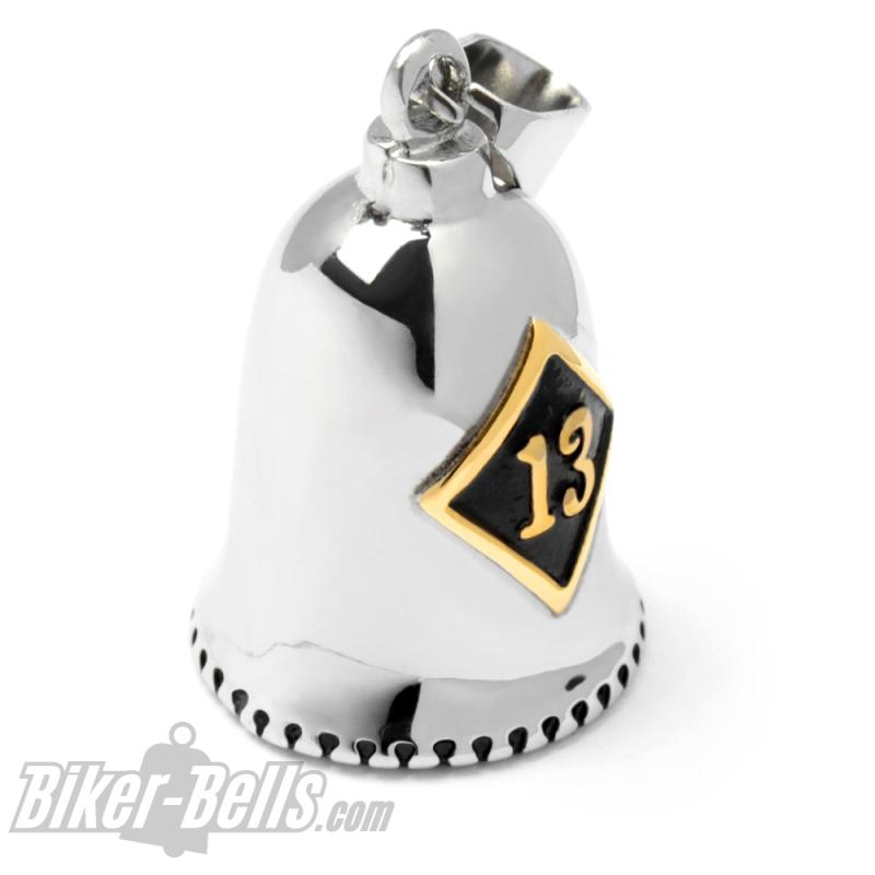 Lucky 13 Biker-Bell aus Edelstahl silber & gold Motorrad Glücksbringer Glocke