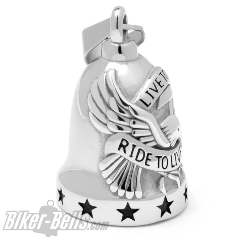 Live To Ride Biker-Bell mit Adler Edelstahl Motorrad-Glocke Glücksbringer Geschenk