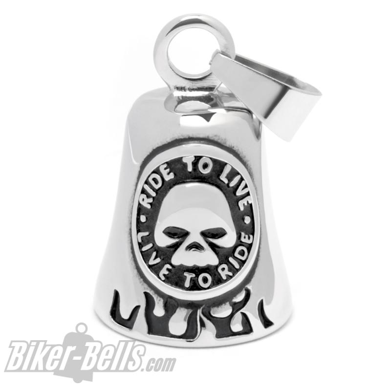 Detaillierte Ride To Live Biker-Bell mit Skull Edelstahl Glücksglöckchen Motorrad