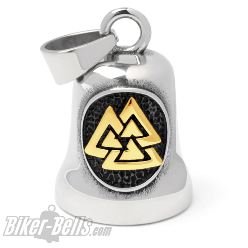 Wikinger Biker-Bell mit goldenem Valknut Symbol Motorrad Glücksbringer Geschenk