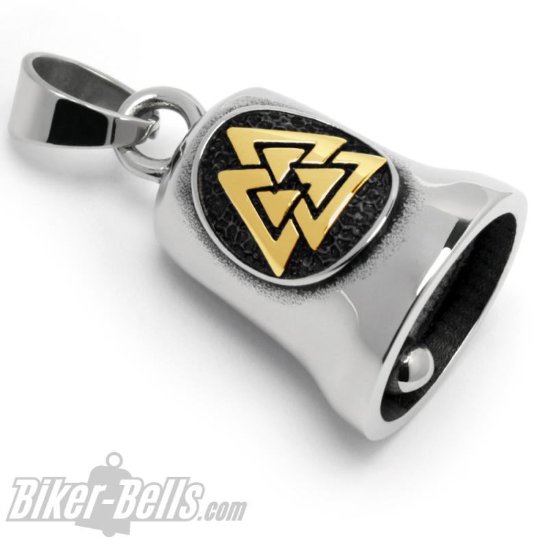 Viking Biker-Bell With Golden Valknut Symbol Motorcycle Lucky Charm Gift