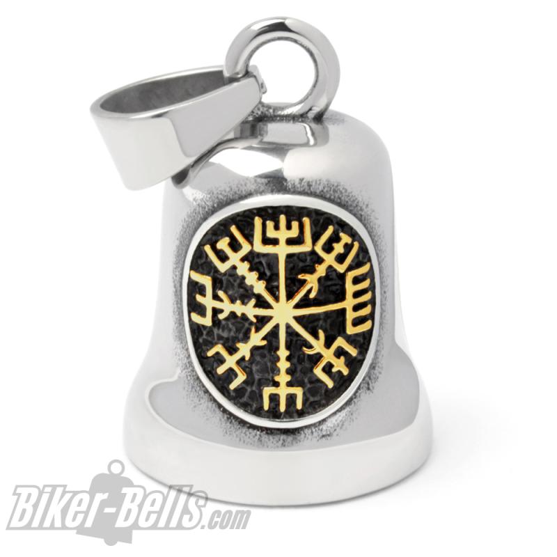 Wikinger Biker-Bell mit goldenem Vegvisir Wegweiser Motorrad Glocke Glücksbringer