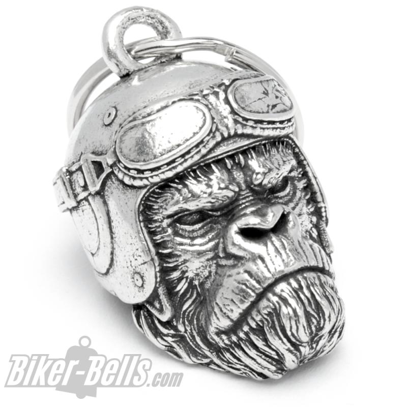 3D Gorilla mit Motorradhelm Glücksbringer Glocke Bravo Bell Affe Biker Geschenk