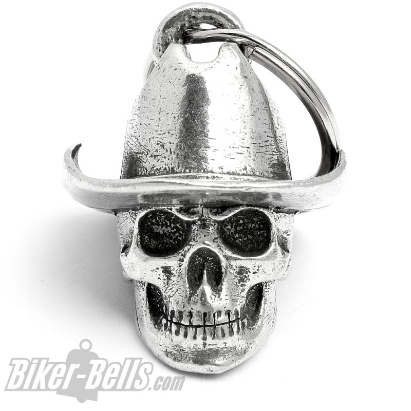 3D Totenkopf Biker-Bell mit Cowboy-Hut Schädel Motorrad Glücksbringer Geschenk