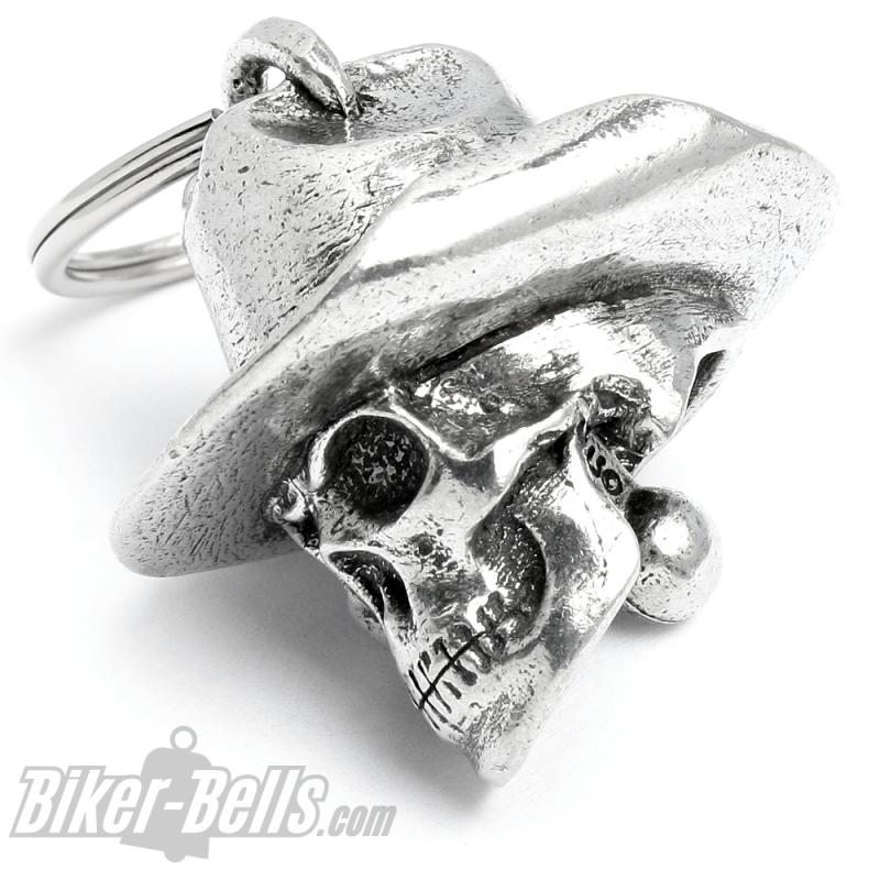 3D Totenkopf Biker-Bell mit Cowboy-Hut Schädel Motorrad Glücksbringer Geschenk