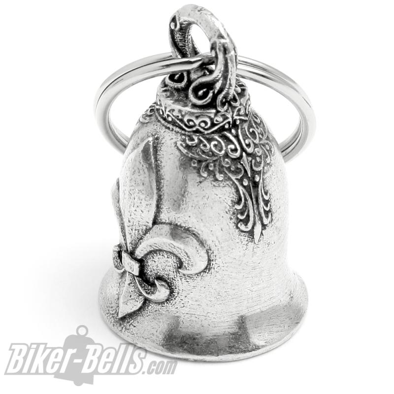 Decorated Biker Bell with Fleur de Lis Heraldic Lily Motorcyclist Gift Lucky Charm Decorated Biker Bell with Fleur de Lis Heraldic Lily Motorcyclist Gift Lucky Charm