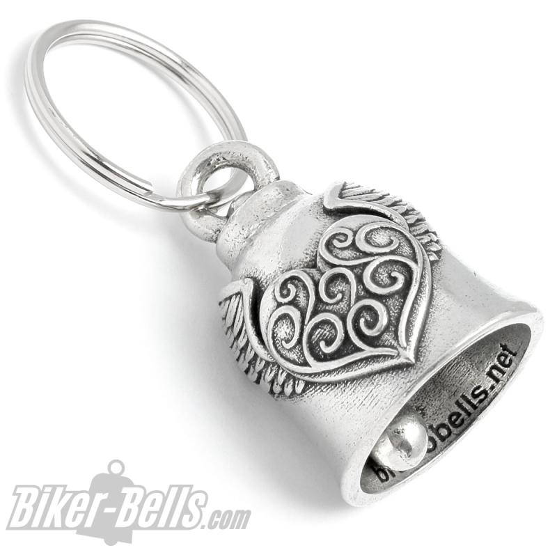 Verziertes Herz mit Flügel Motorrad Glücksbringer Glocke Geschenk für Biker Ladies Verziertes Herz mit Flügel Motorrad Glücksbringer Glocke Geschenk für Biker Ladies
