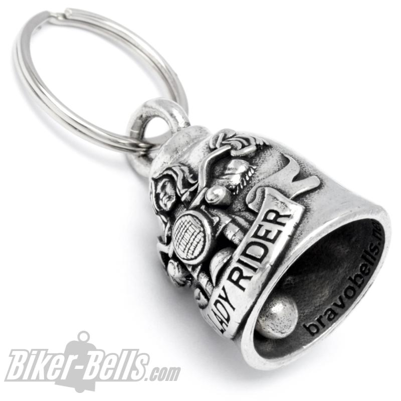 Lady rider on motorcycle Biker-Bell Detailed female biker Lucky Bells