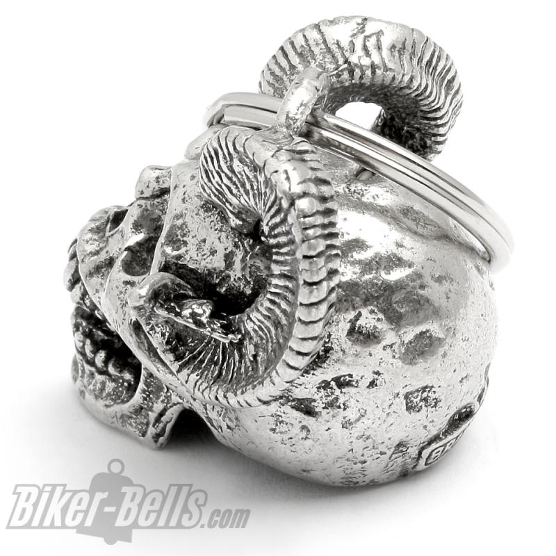 3D Monster-Totenkopf mit Hörner Schutzdämon Bikers-Bell Motorrad Glücksbringer