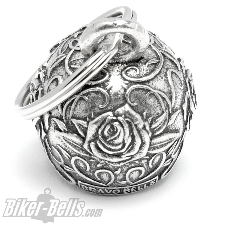 3D Totenkopf Bravo Bell verziert mit Rosen Blumen Candy Skull Biker Lady Geschenk
