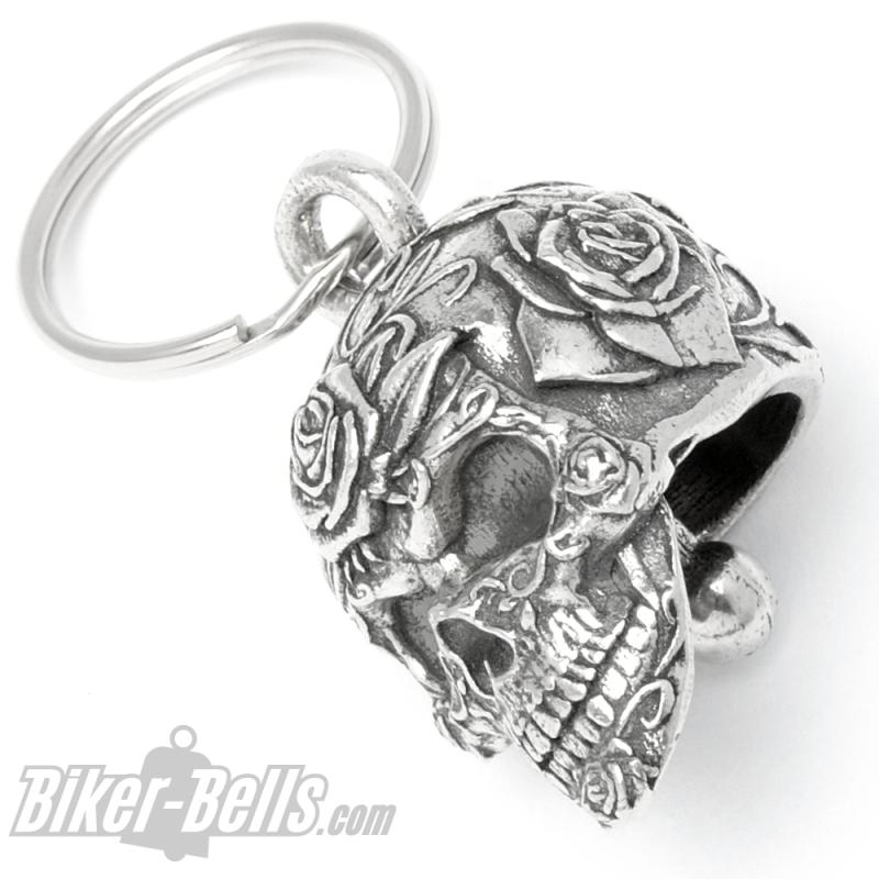 3D Skull Biker-Bell Decorated With Flowers Mexican Candy Skull Ride Bell