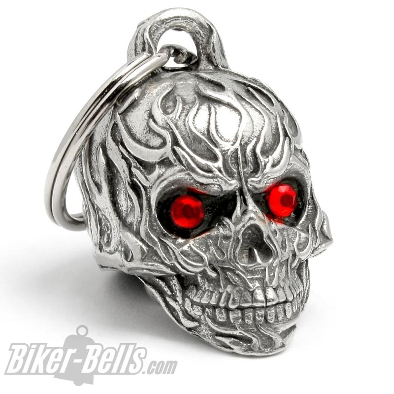 3D Totenkopf mit Flammen und roten Augen Motorrad Glücksbringer Diamond Bell Geschenk 3D Totenkopf mit Flammen und roten Augen Motorrad Glücksbringer Diamond Bell Geschenk