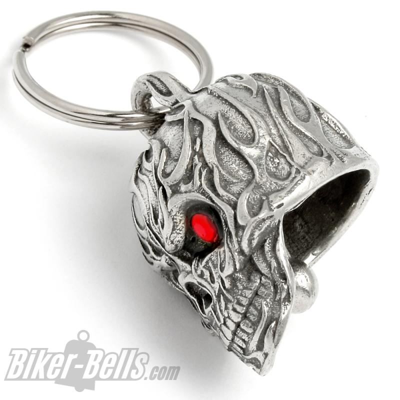 3D Totenkopf mit Flammen und roten Augen Motorrad Glücksbringer Diamond Bell Geschenk 3D Totenkopf mit Flammen und roten Augen Motorrad Glücksbringer Diamond Bell Geschenk