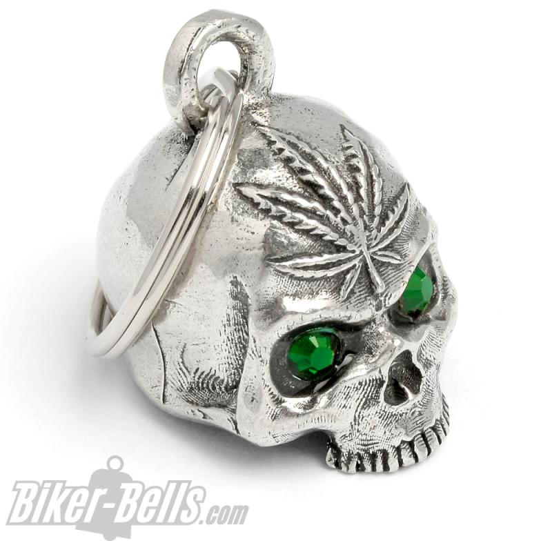 3D Skull Pothead Biker Bell with Cannabis Hemp Leaf Weed and Green Eyes Diamond Bell 3D Skull Pothead Biker Bell with Cannabis Hemp Leaf Weed and Green Eyes Diamond Bell