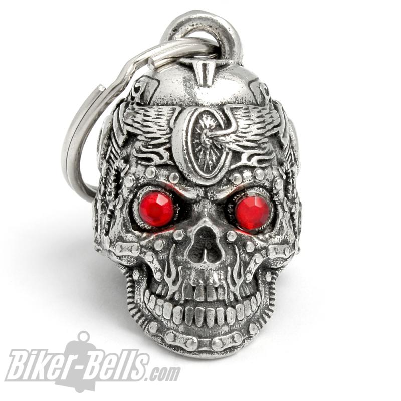 3D Motorhead Biker-Bell Totenkopf aus Motorradteilen mit Roten Terminator Augen 3D Motorhead Biker-Bell Totenkopf aus Motorradteilen mit Roten Terminator Augen