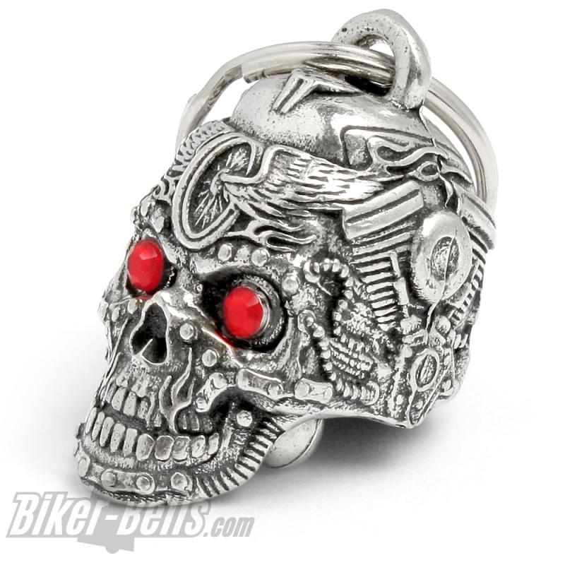 3D Motorhead Biker-Bell Totenkopf aus Motorradteilen mit Roten Terminator Augen 3D Motorhead Biker-Bell Totenkopf aus Motorradteilen mit Roten Terminator Augen