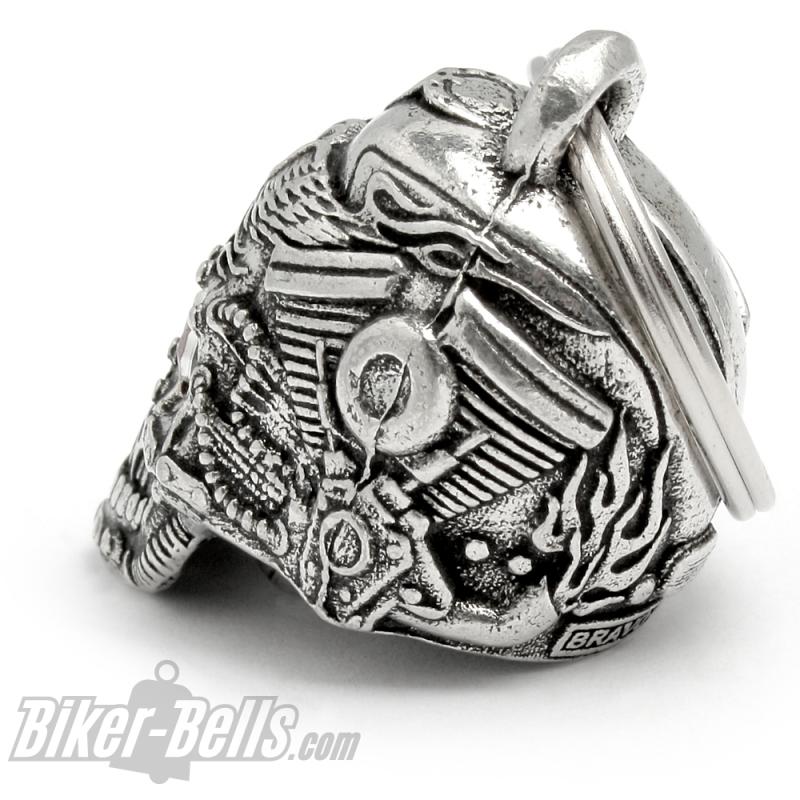 3D Motorhead Biker-Bell Totenkopf aus Motorradteilen mit Roten Terminator Augen