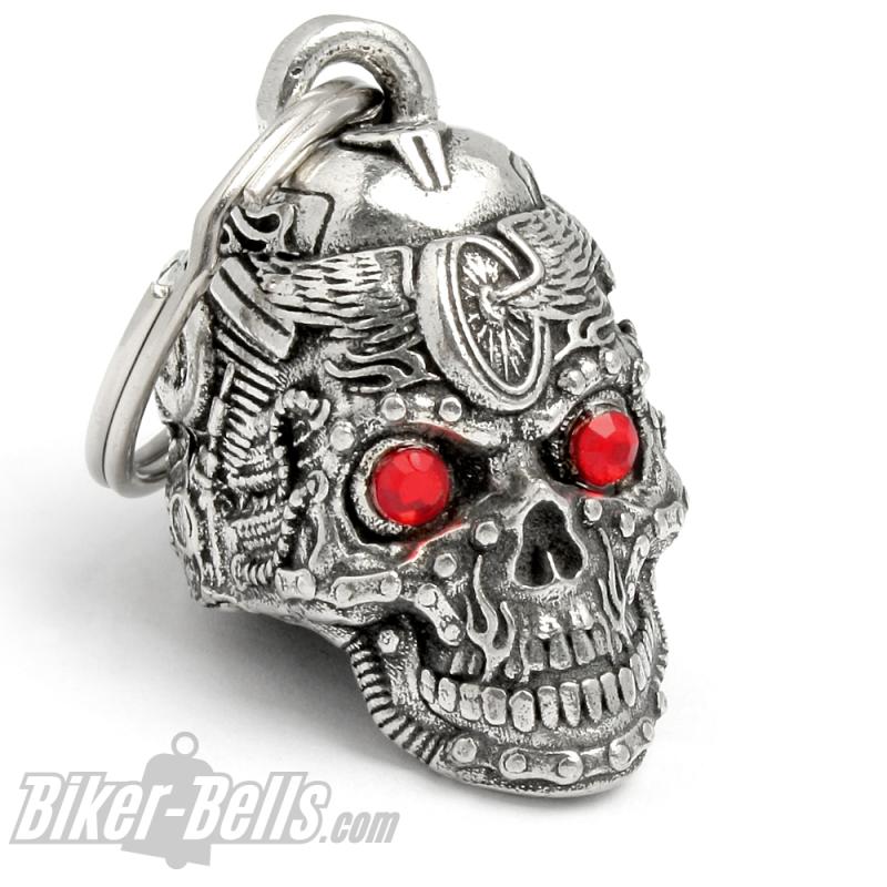 3D Motorhead Biker-Bell Totenkopf aus Motorradteilen mit Roten Terminator Augen 3D Motorhead Biker-Bell Totenkopf aus Motorradteilen mit Roten Terminator Augen