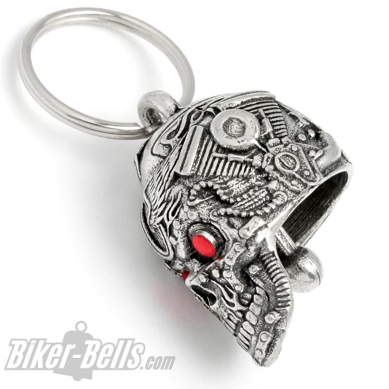 3D Motorhead Biker-Bell Totenkopf aus Motorradteilen mit Roten Terminator Augen 3D Motorhead Biker-Bell Totenkopf aus Motorradteilen mit Roten Terminator Augen