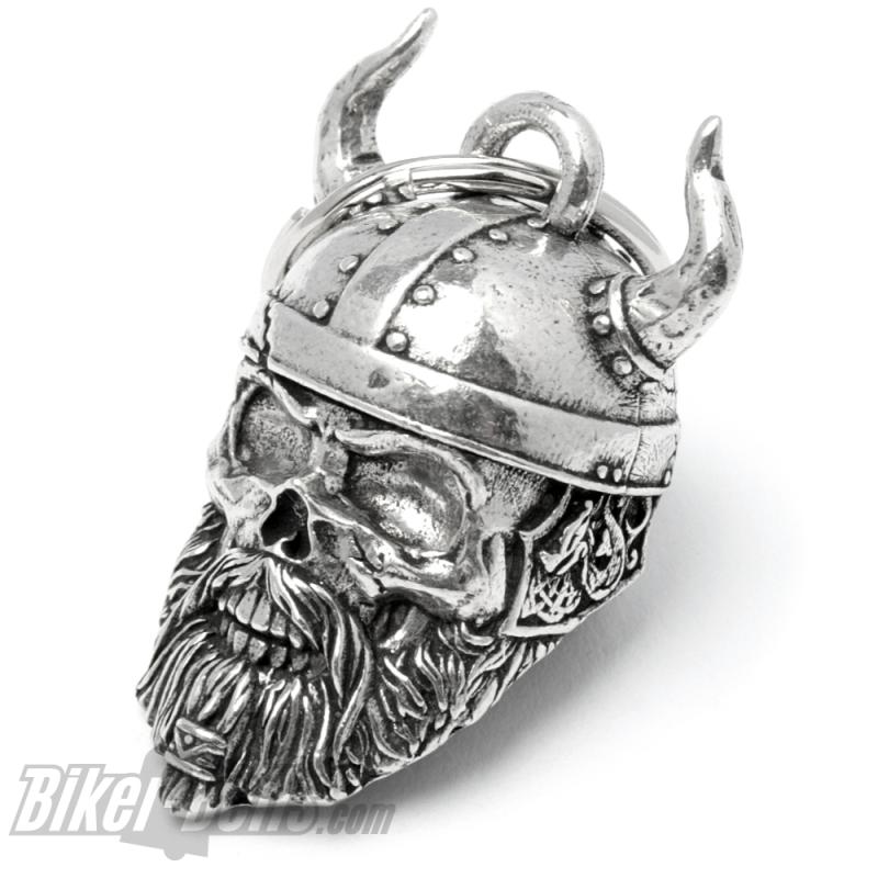 3D Wikinger Totenkopf Biker-Bell mit Bart und gehörntem Helm Glücksbringer Glocke