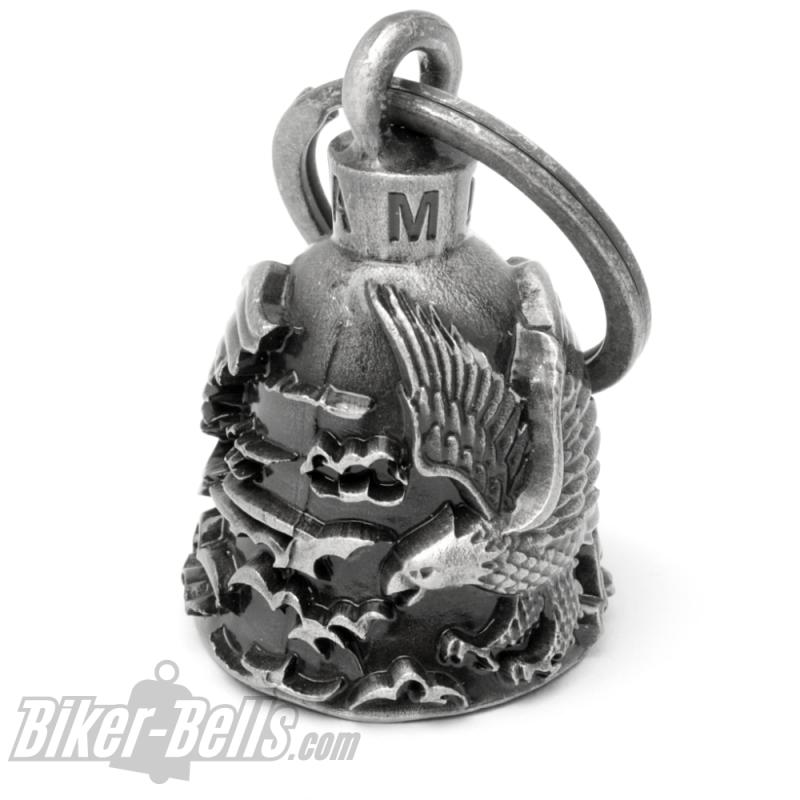 Fliegender Adler in den Wolken Motorrad Glücksbringer Glocke Biker-Bell Geschenk