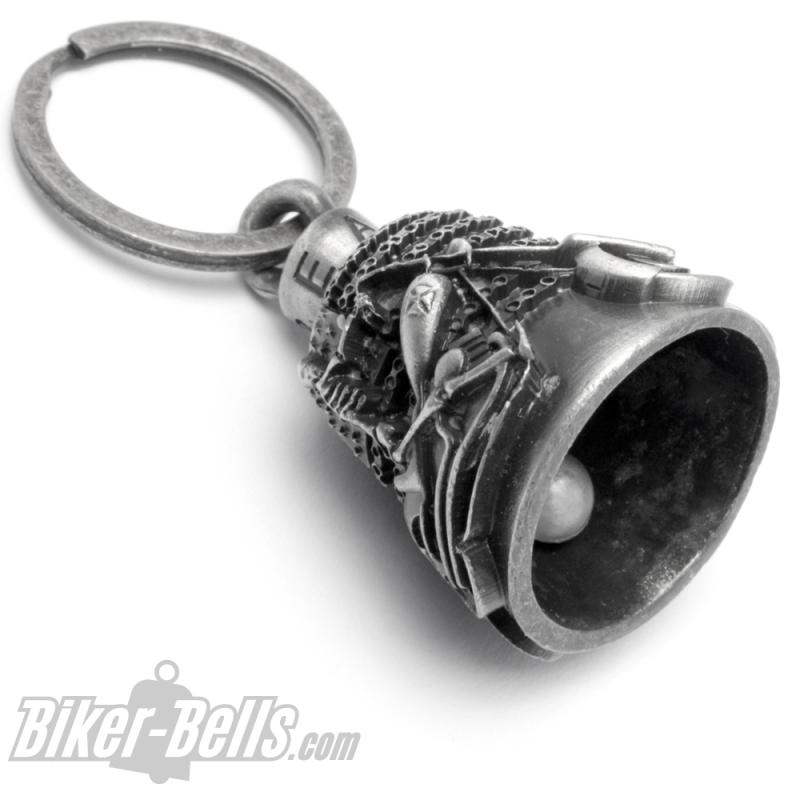 Motorrad mit Skelett vor USA-Flagge American Chopper Biker-Bell Glücksbringer