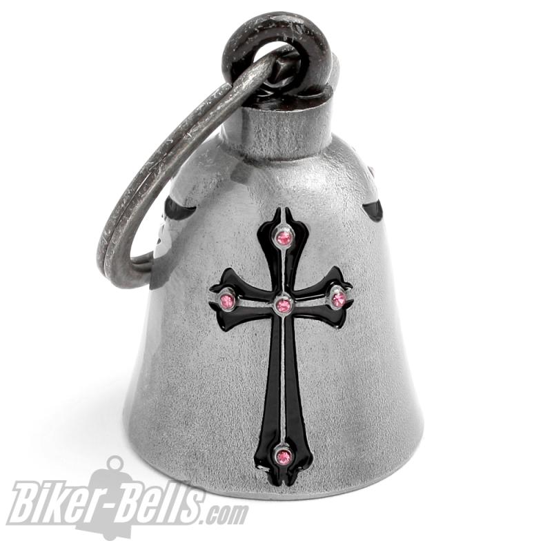 Lady Biker-Bell Kreuz mit Schmetterling-Flügel pinker Strass Motorradfahrer Geschenk