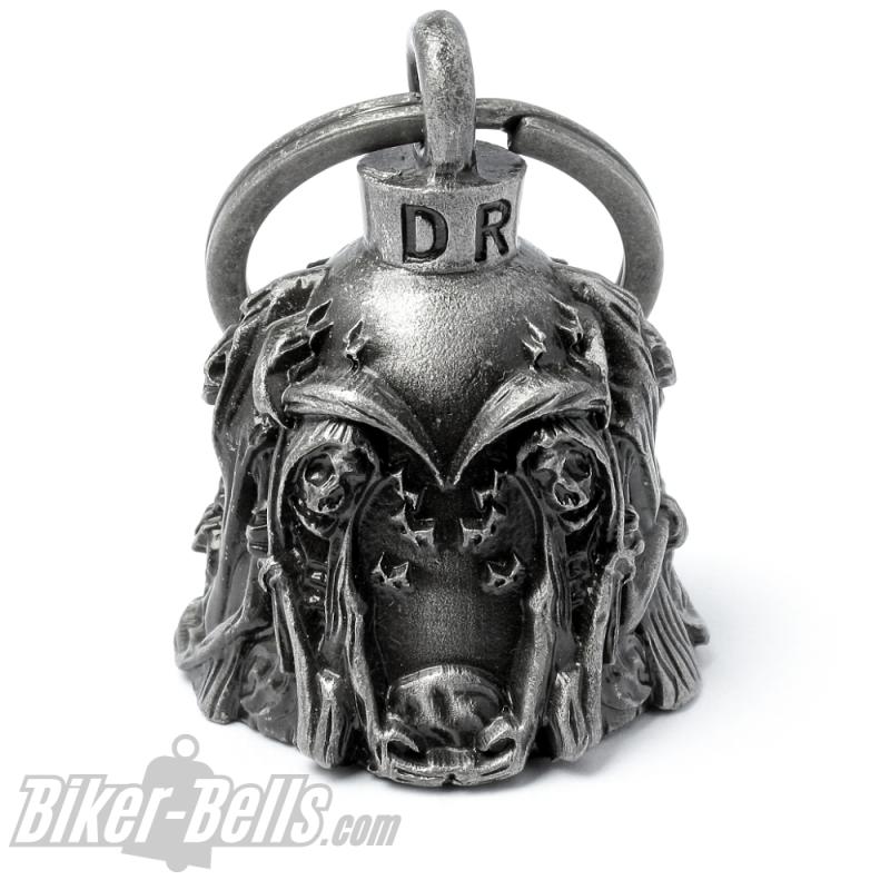 Biker Bell with 3 Grim Reapers or Norns Motorcycle Lucky Charm Bell Gift