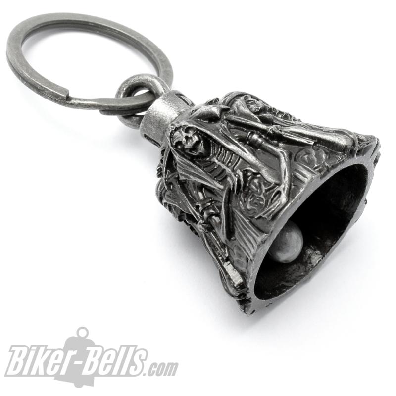 Biker Bell with 3 Grim Reapers or Norns Motorcycle Lucky Charm Bell Gift