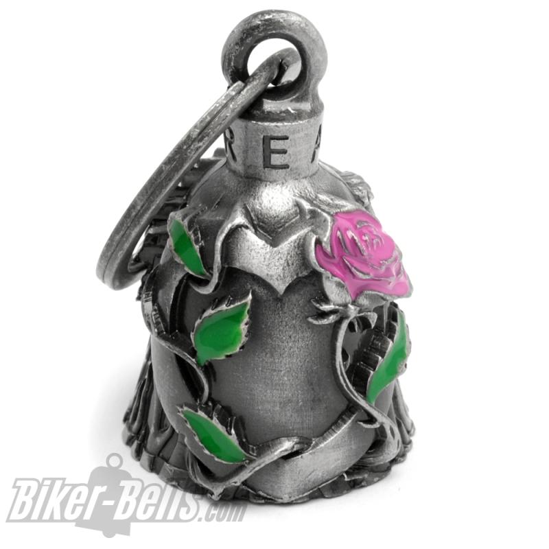 Biker-Bell mit Rosa Rose und Herz Motorrad-Liebe Glücksbringer Biker Geschenkidee