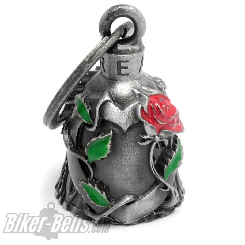 Biker Bell with Red Rose and Heart Motorcycle Love Lucky Charm Biker Gift Idea